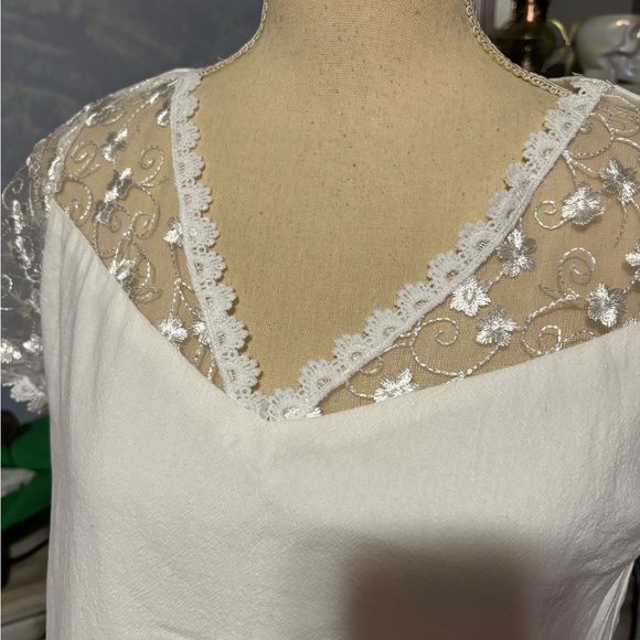 Chic White Lace Mini Dress small 100% cotton cottage core boho western - Picture 4 of 13